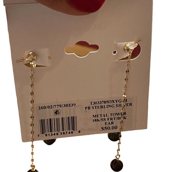 NWT Gianni Bernini 18k over sterling silver dangle chain black bead earrings - Picture 3 of 4